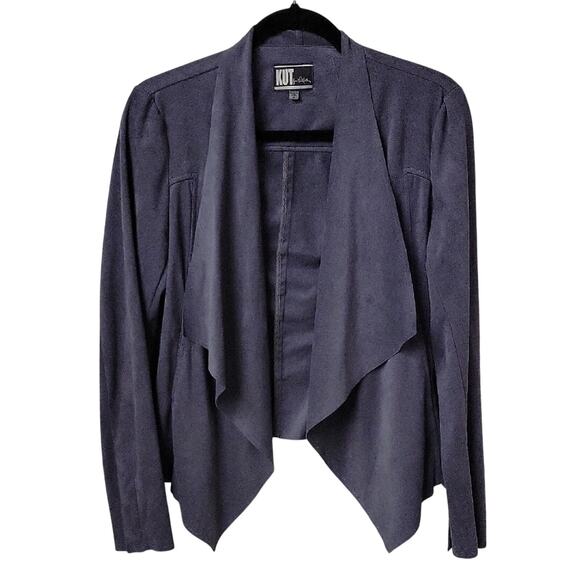 KUT from the Kloth Tayanita Faux Suede Open Drape Jacket Slate Blue Womens M - Picture 1 of 9